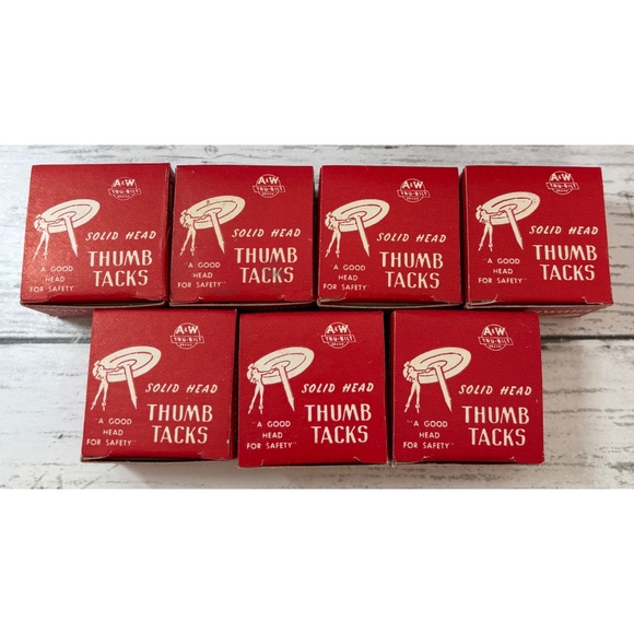Vintage A&W Tru-Bilt Metal Solid Head 3/8” Thumb Tacks (7 boxes) - Picture 1 of 6